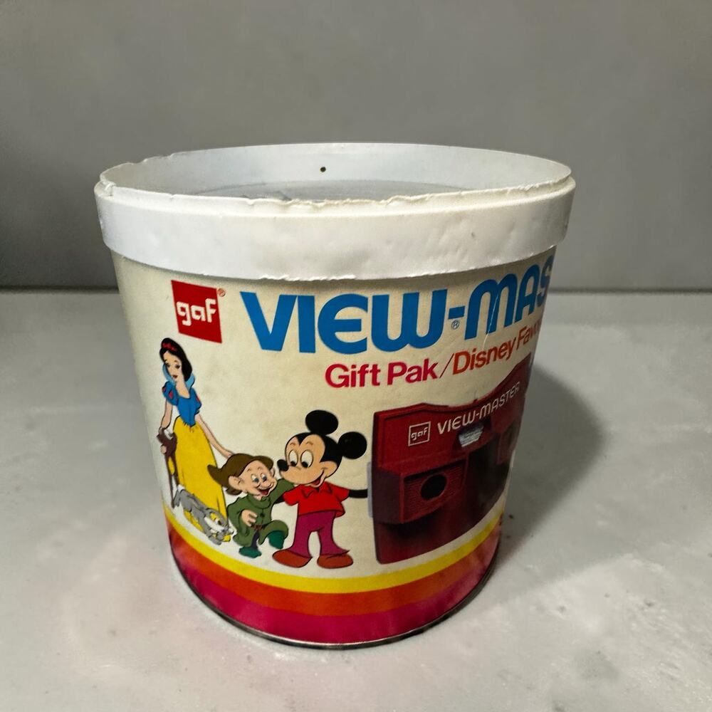 Vintage 1970s GAF View-Master Gift Pak Disney Favorites Canister Red Viewer
